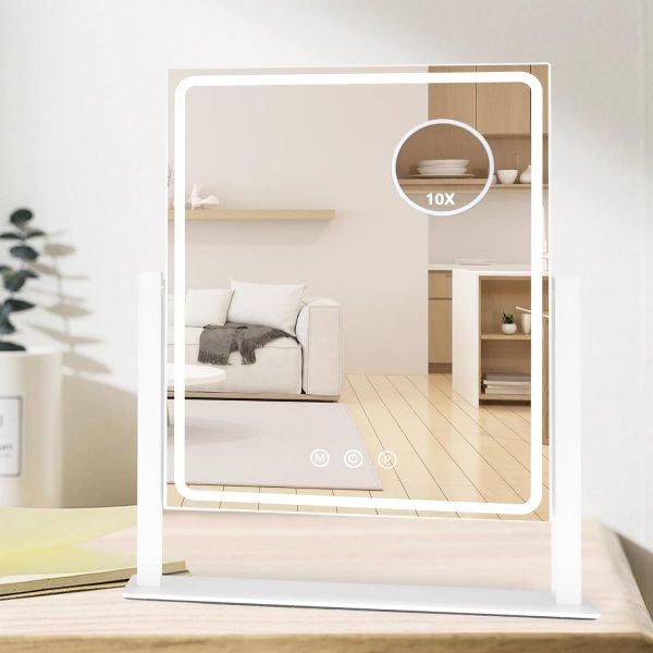 712eN3YlagL._AC_SL1500 Hollywood Vanity Mirror with Lights, Lighted Vanity Mirror with Detachable 10X Magnification Mirror, 3 Colors, 1200mAh Rechargeable Standing Makeup Mirror with Lights White
