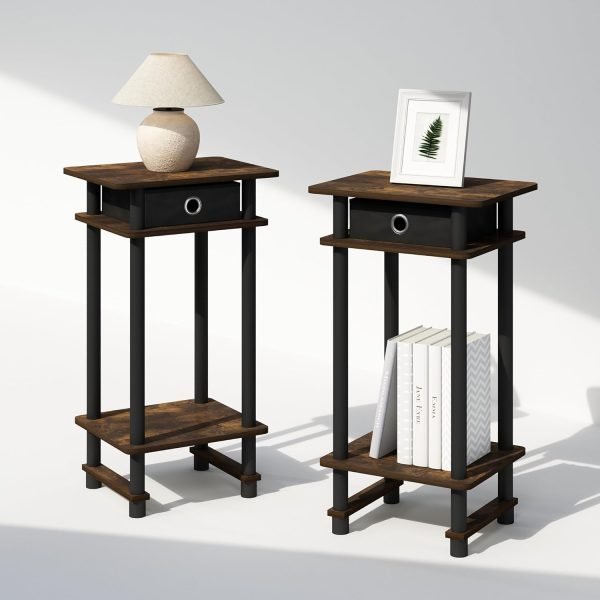 3-Tier Open Storage Nightstand, 1-Pack, Plastic Poles, Sonoma Oak/White
