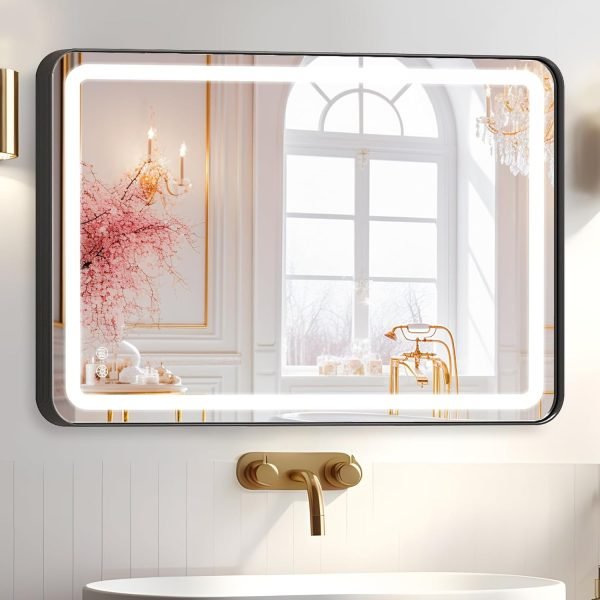 Hollywood Bathroom Mirror 12"*16", Framed Lighted Bathroom Vanity Mirror, Wall Mounted, Dimmable LED Mirror for Bathroom,Gold