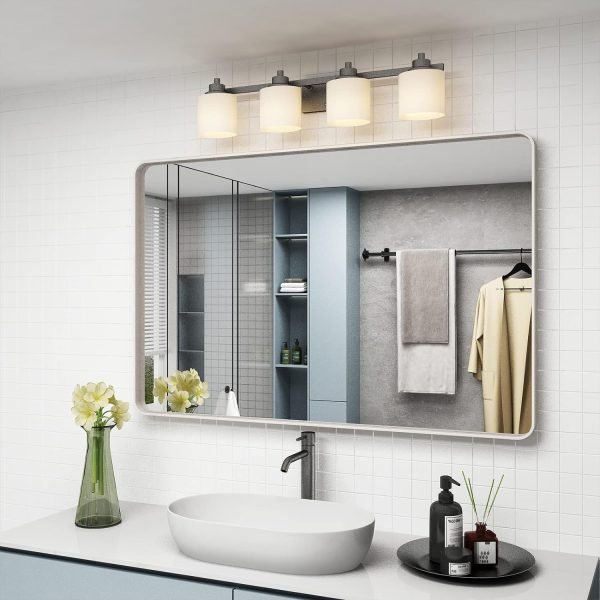 712tJ3Lg2EL._AC_SL1500 20x30 Silver Bathroom Mirror, Silver Wall Mirror for Vanity, Brushed Metal Framed Rectangle Mirror, Anti-Rust, Brushed Nickel,Shatterproof, Round Corners(Horizontally/Vertically)