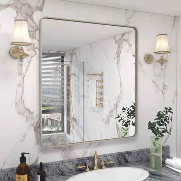 714O_fNQ32L._AC_SL1500 20x30 Silver Bathroom Mirror, Silver Wall Mirror for Vanity, Brushed Metal Framed Rectangle Mirror, Anti-Rust, Brushed Nickel,Shatterproof, Round Corners(Horizontally/Vertically)