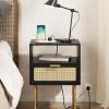 714x2u-t5ML._AC_SL1500 Rattan Nightstand, Drawer Dresser for Bedroom, Small Side Table with Drawer, Bedside Furniture, Night Stand, End Table with Gold Frame for Bedroom, Living Room, White