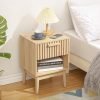 715qSUUwfeL._AC_SL1500 Boho Nightstand, Small Side Table Night Stand with Drawer Open Shelf, Bedside End Table with Wood Strip Decorated Drawer for Bedroom, Living Room, Dorm and Small Spaces (Natural)