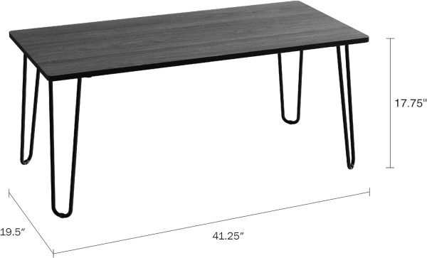 Lavish Home Coffee Table with Hairpin Legs - Modern Industrial Style Home Decor - Woodgrain-Look and Steel Accent Living Room Furniture (Black)