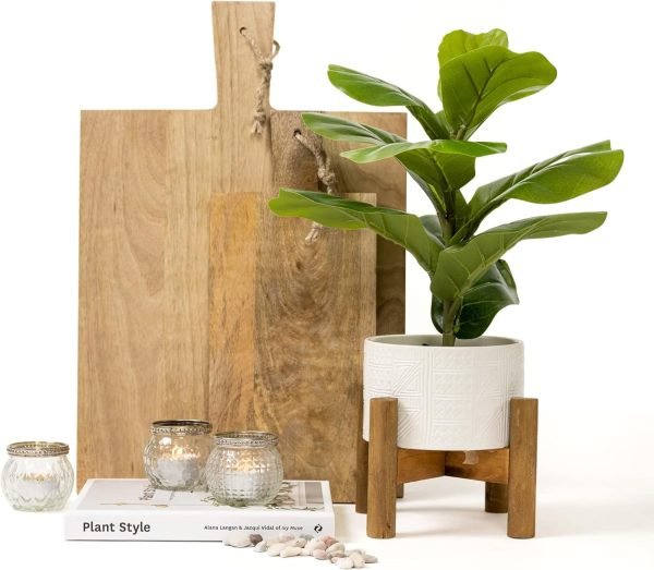 Artificial Plant for Desk Decor | 15.5" Fake Plant with Stand | Faux Plant Indoor | Desktop Plant | Fiddle Leaf Faux Plant for Tabletop | Small Artificial Plant Indoor