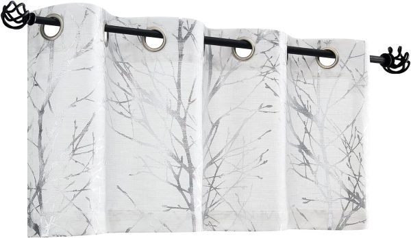 Tree Print Yellow Grey and White Curtains for Living Room Windows - Linen Textured Grommet Branches Pattern Window Treatment Set for Bedroom - 50" W x 96" L - (2 Panels)