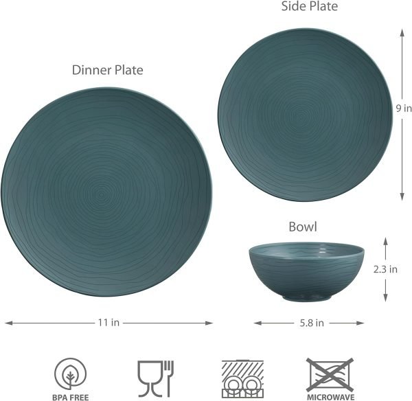 717TCN3KPKL._AC_SL1500 12 Piece Melamine Dinnerware Set - Durable, Dishwasher Safe Plates and Bowls - Casual Dining, Parties, Blue Dish Set Organica Blue Collection