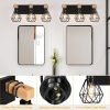3-Light Farmhouse Bathroom Vanity Light Fixtures, Wood Bathroom Lighting Over Mirror, Black Vanity Lights with Metal Lampshade, Vintage Wall Light Fixtures for Bedroom, Living Room, Hallway