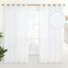 Natural Linen Curtains 63 Inch Length 2 Panels Bronze Grommet Linen Textured Short Window Drapes Light Filtering for Living Room Bedroom, 52 X 63 Inch