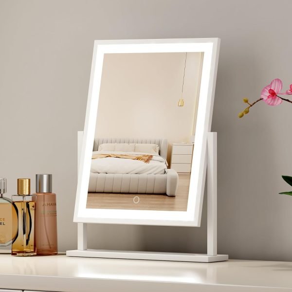 Lighted led Makeup Mirror Hollywood Mirror Vanity Makeup Mirror with Lights Smart Touch Control 3-Gear Dimable Light 360°Rotation (12in. White)