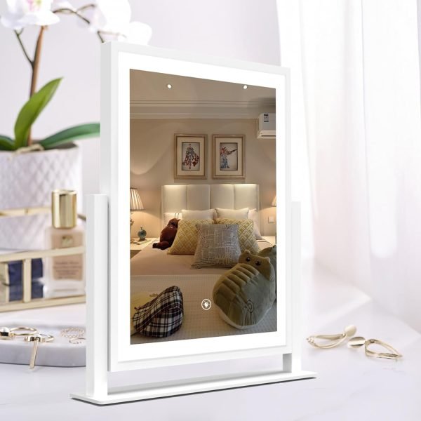 718ZKfjhsqL._AC_SL1500 Lighted Vanity Mirror Fashion Makeup Mirror 12in Black for Desktop with Detachable,10x Magnifying,360° Rotation,Adjustable Warm White/Natural/Daylight Dimmable Light Memory,Birthday Gift for Woman