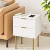 718mruL8spL._AC_SL1500 Nightstand with Charging Station,Small Bedside Table with Gold Frame,White Night Stand,Bedside Furniture,Side Table with Drawer and Shelf for Bedroom,Living Room,Stripe