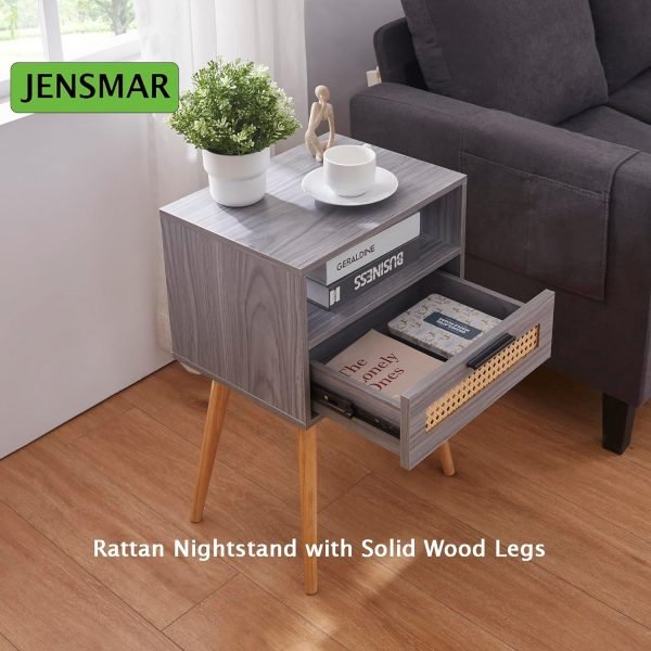 718t0K_jOvL._AC_SL1500 Bedside Table with LED Light, Nightstand with Drawer 24" Tall Night Stand with Storage Wicker Boho End Table Night Stand with Rattan Drawer Sofa Table with Open Wide and Deep Shelf Solid Wood Feet