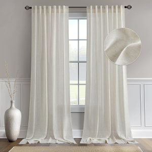 Linen Curtains 84 Inch Length for Living Room 2 Panels, Natural Ivory Rod Pocket Back Tab Light Filtering Semi Sheer Boho Soft Linen Window Drapes Farmhouse Burlap Decor Curtains for Bedroom