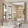719qSlODnlL._AC_SL1500 22x30 Inch Bronze Bathroom Mirror for Vanity, Brushed Bronze Metal Frame Mirror for Wall, Rounded Rectangle Bronze Frame Mirror with Tempered Glass, Anti-Rust (Horizontal/Vertical)