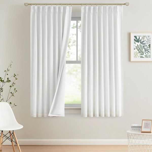 Natural Full Blackout Curtains Linen Blended Darkening Window Curtains 84 inch for Living Room Bedroom Thermal Insulated Pinch Pleat Drapes with Hooks 2 Panel 40"Wx84"L
