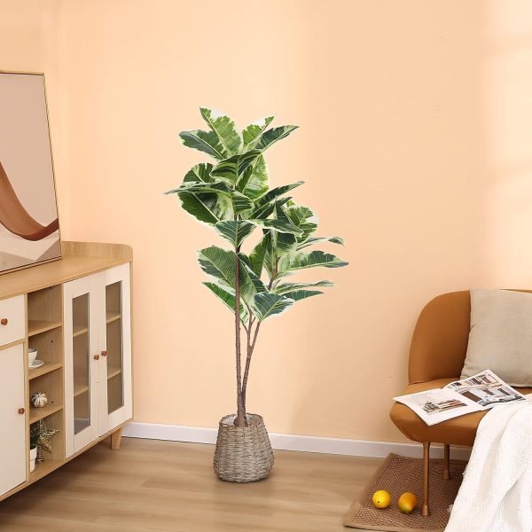Artificial Rubber Tree Plant 43in Tall Faux Ficus Tree Potted Fake Tropical Decorative House Large Floor Artificial Plants for Home Office Store Room Decor