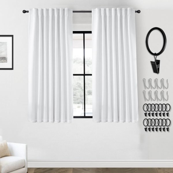 108 Inch Long Blackout Curtains & Drapes for Track System Pleated with Hooks Rings 2 Panels Set,Linen Black Out Back Tab 9FT Ceiling to Floor Length Curtains for Living Room,Cream Ivory