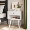 White Night Stand, Mid Century Modern Wood Nightstand with One Drawer, Bedside Table with Open Storage Shelf and Solid Wood Legs, Bed Side Table for Bedroom, End Tables for Living Room