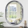 Large Oval Wood Mirror 26 x 18 Inch, Wall Framed Bathroom Mirror for Vanity Farmhouse Rustic White Mirror for Vanity Living Room Entryway Bedroom