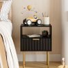 Nightstand,Fluted Bedside Table with Gold Frame,White Nightstand,Bedside Furniture, Modern Side Table with Drawer and Shelf for Bedroom,Living Room