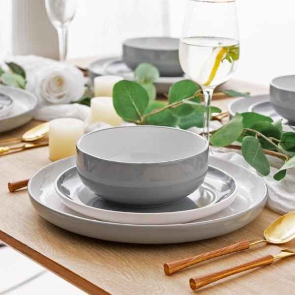 Ceramic Dinnerware Sets,Double Color Glaze Plates and Bowls Set,Highly Chip and Crack Resistant | Dishwasher & Microwave Safe | Round Dishes Set Service for 4 (12pc)