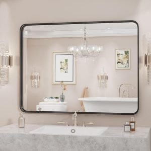 Black Bathroom Mirror Large Rectangle Vanity Framed Mirror for Wall, 30x40 Inch Modern Metal Wall Mirror Farmhouse, Anti-Rust, Tempered Glass, Hangs Horizontally or Vertically