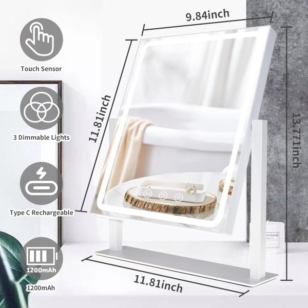 71Ct8YKUxiL._AC_SL1500 Hollywood Vanity Mirror with Lights, Lighted Vanity Mirror with Detachable 10X Magnification Mirror, 3 Colors, 1200mAh Rechargeable Standing Makeup Mirror with Lights White