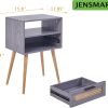 71DUYL0ODNL._AC_SL1500 Bedside Table with LED Light, Nightstand with Drawer 24" Tall Night Stand with Storage Wicker Boho End Table Night Stand with Rattan Drawer Sofa Table with Open Wide and Deep Shelf Solid Wood Feet