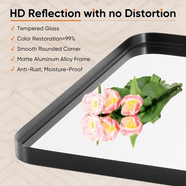 71D_h-_3TSL._AC_SL1500 Black Vanity Bathroom Mirror for Wall, Metal Framed Rounded Rectangular Modern Mirrors for Over Sink, 24x36 Inch for Farmhouse, Tempered Glass, Hangs Horizontally or Vertically
