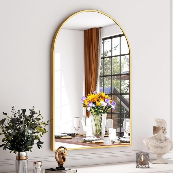 24"x36" Gold Arched Bathroom Mirror - Wall Mirror for Bathroom, Metal Frame Vanity Mirror, Dresser Mirror, Arch Decorative Mirrors for Living Room, Bedroom, Entryway, Mantle