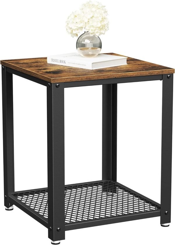 71EWprl984S._AC_SL1500 Three-Tier Nightstand with Storage, S-Shaped Steel Frame Coffee Table, Suitable for Living Room and Bedroom, 15.7 x 15.7 x 23.6 inches, Farmhouse Style, Rustic Brown and Black