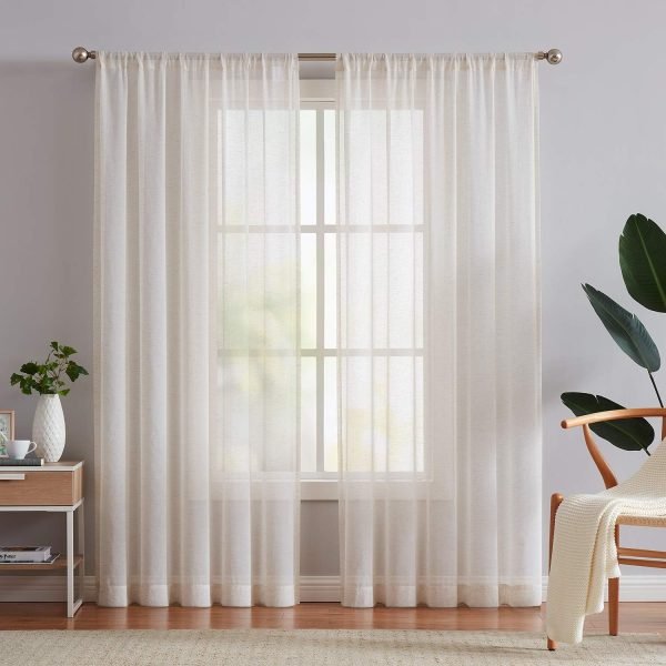 71Ekru8fskL._AC_SL1500 Linen Sheer Curtains 108inches Long for Living Room Flax Blend Retro Window Draperies for Bedroom Sheers Rod Pocket 52" w x 2Panel Natural