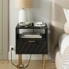 71FGqT8QzGL._AC_SL1500 Nightstand with Charging Station,Small Bedside Table with Gold Frame,White Night Stand,Bedside Furniture,Side Table with Drawer and Shelf for Bedroom,Living Room,Stripe