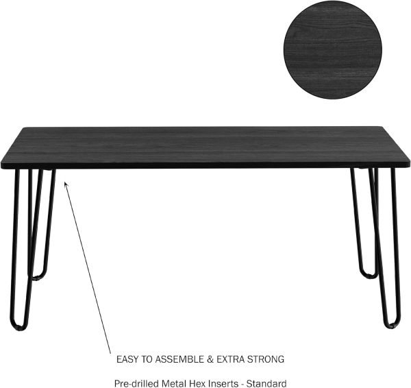 Lavish Home Coffee Table with Hairpin Legs - Modern Industrial Style Home Decor - Woodgrain-Look and Steel Accent Living Room Furniture (Black)