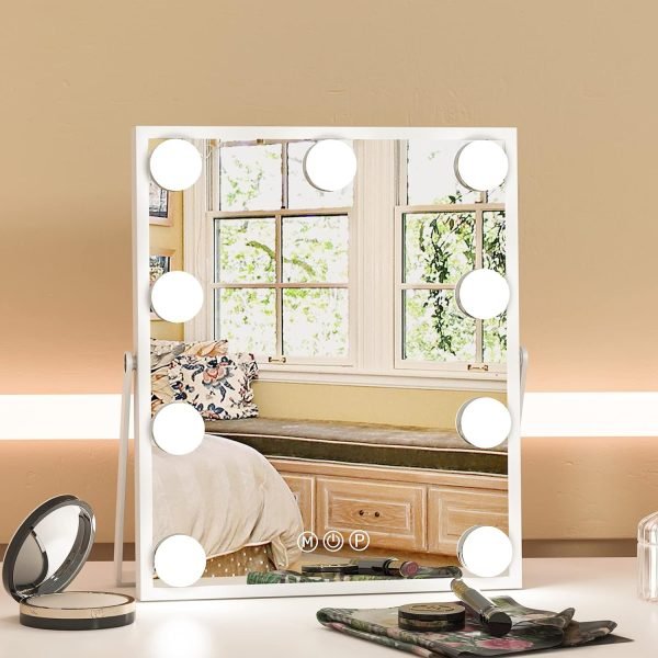 71Fy_nwURlL._AC_SL1500 Hollywood Vanity Mirror with Lights, Vanity Makeup Mirror with 9 LED Bulbs, 3 Color Lighting Modes, U-Shaped Bracket, Smart Touch Control