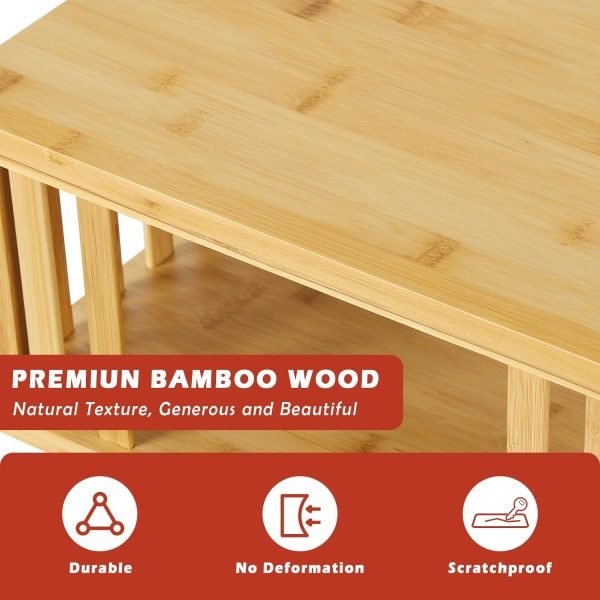 Bamboo Nightstand with Solid Legs Small Side Tables Mid Century Modern Bedside Table for Kids' Bedroom and Small Space, Natural