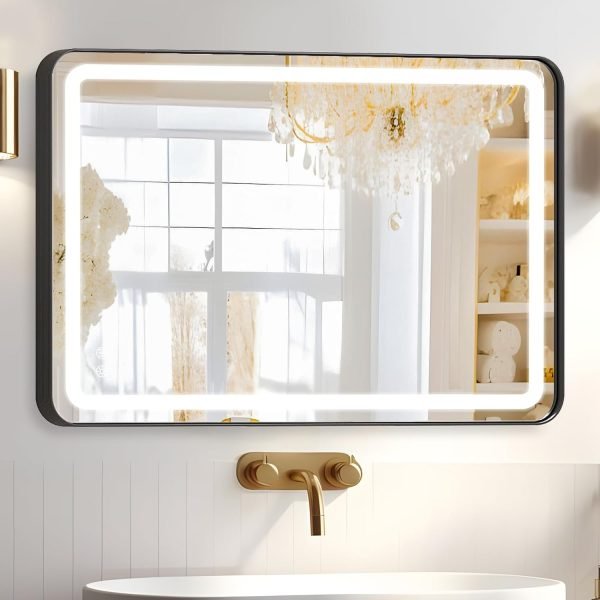 Hollywood Bathroom Mirror 12"*16", Framed Lighted Bathroom Vanity Mirror, Wall Mounted, Dimmable LED Mirror for Bathroom,Gold