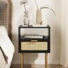 71GY4Mqv19L._AC_SL1500 Rattan Nightstand, Drawer Dresser for Bedroom, Small Side Table with Drawer, Bedside Furniture, Night Stand, End Table with Gold Frame for Bedroom, Living Room, White