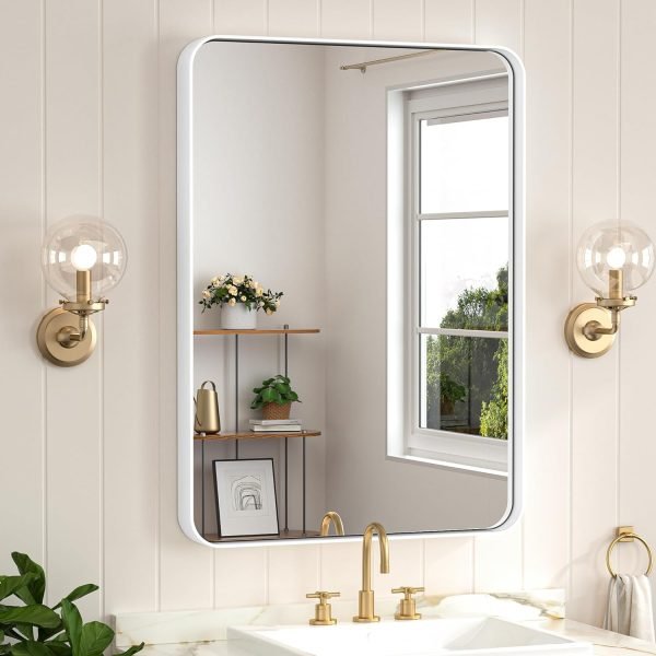Black Metal Framed Bathroom Mirrors for Wall, 20 x 30 Inch Rounded Rectangle Bathroom Vanity Mirror, Matte Black Farmhouse Mirror with Seamless Frame, HD Tempered Glass(Horizontal/Vertical)