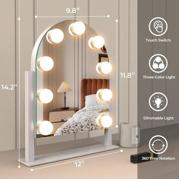 Makeup Mirror with Lights, Vanity Mirror with Lights, Lighted Makeup Mirror, 3 Color Modes, Dimmable Light,360° Rotation