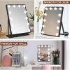 Vanity Mirror with Lights, Black Lighted Makeup Mirror with 12 LED Bulbs for Desk and Wall, Dimmable 3 Lighting Modes, 360-degree Rotating with USB-C and Charger (16”x12”)