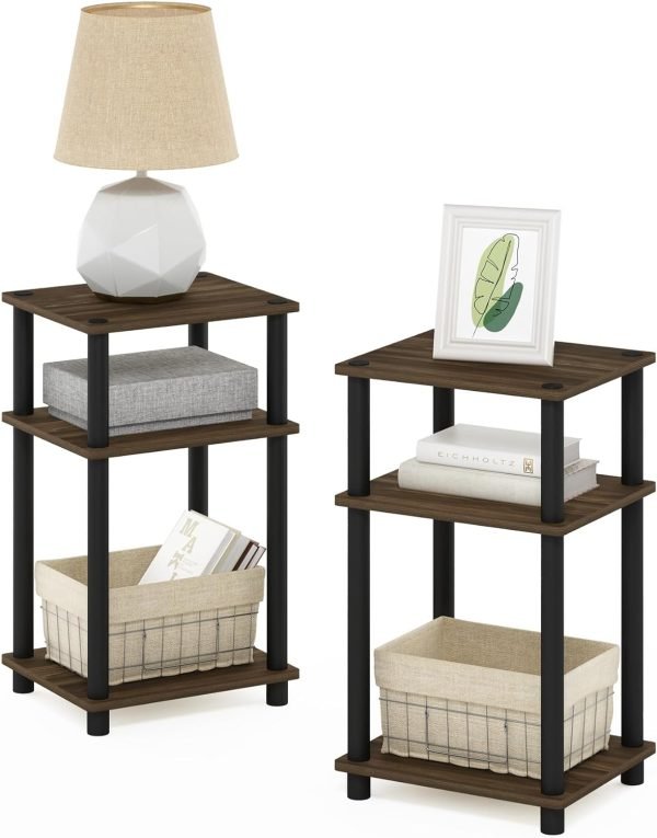 3-Tier Open Storage Nightstand, 1-Pack, Plastic Poles, Sonoma Oak/White