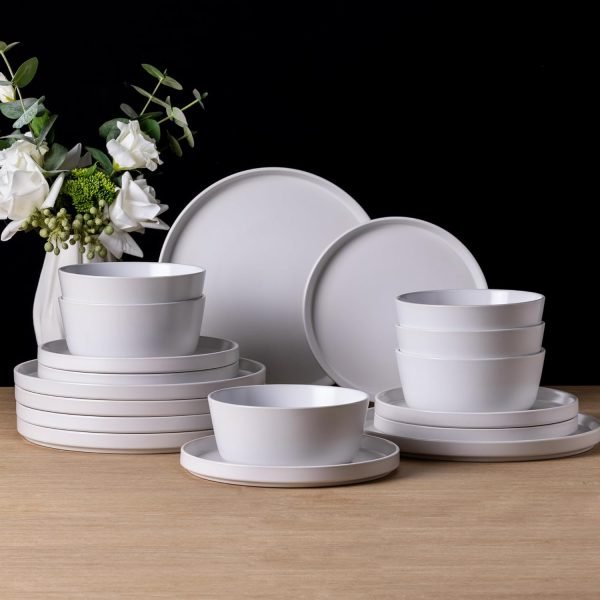 Ceramic Dinnerware Sets of 4, Modern Flat Stoneware Plates and Bowls Sets,Chip and Crack Resistant | Dishwasher & Microwave Safe Dishes Set,Scratch Resistant- Service for 4 (12pc)-Matte White