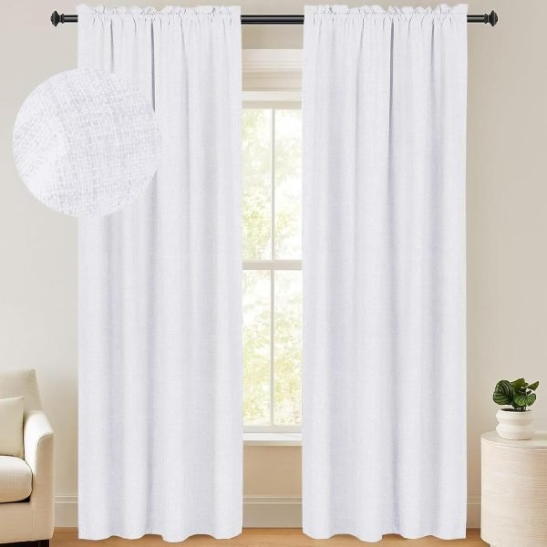 100% Blackout Shield Linen Blackout Curtains 84 Inches Long 2 Panels Set, Blackout Curtains for Bedroom, Thermal Insulated Rod Pocket Window Curtains & Drapes Living Room, 50W X 84L, Beige
