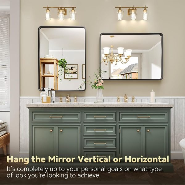 Black Bathroom Mirror for Wall, 20 x 28 Inch Rectangluar Black Metal Framed Mirror, Modern Wall Mounted Vanity Mirror for Bathroom, Vertical or Horizontal