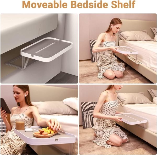 Bedside Shelf for Bed, Bedside Tray Table Under Mattress for Box Spring Bed/Plate Bed/Platform Bed, 17" Large Bed Tray Nightstand Shelf Bedside Caddy for College Dorm Bed