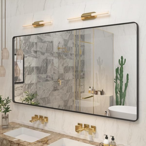71IQVMirgjL._AC_SL1500 20x30 Silver Bathroom Mirror, Silver Wall Mirror for Vanity, Brushed Metal Framed Rectangle Mirror, Anti-Rust, Brushed Nickel,Shatterproof, Round Corners(Horizontally/Vertically)