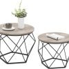Small Coffee Table Set of 2, Round Coffee Table with Steel Frame, Side End Table for Living Room, Bedroom, Office, Rustic Brown and Black