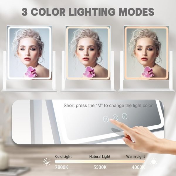 71JCxImgYCL._AC_SL1500 Hollywood Vanity Mirror with Lights, Lighted Vanity Mirror with Detachable 10X Magnification Mirror, 3 Colors, 1200mAh Rechargeable Standing Makeup Mirror with Lights White